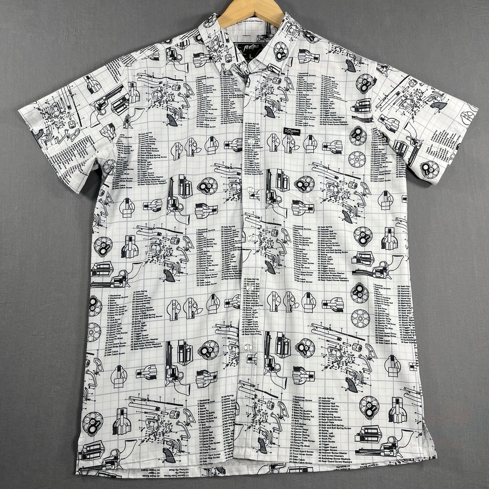 Retro Rifle Schematics L Camp Shirt Hawaiian Super Stretch Revolver Blueprints